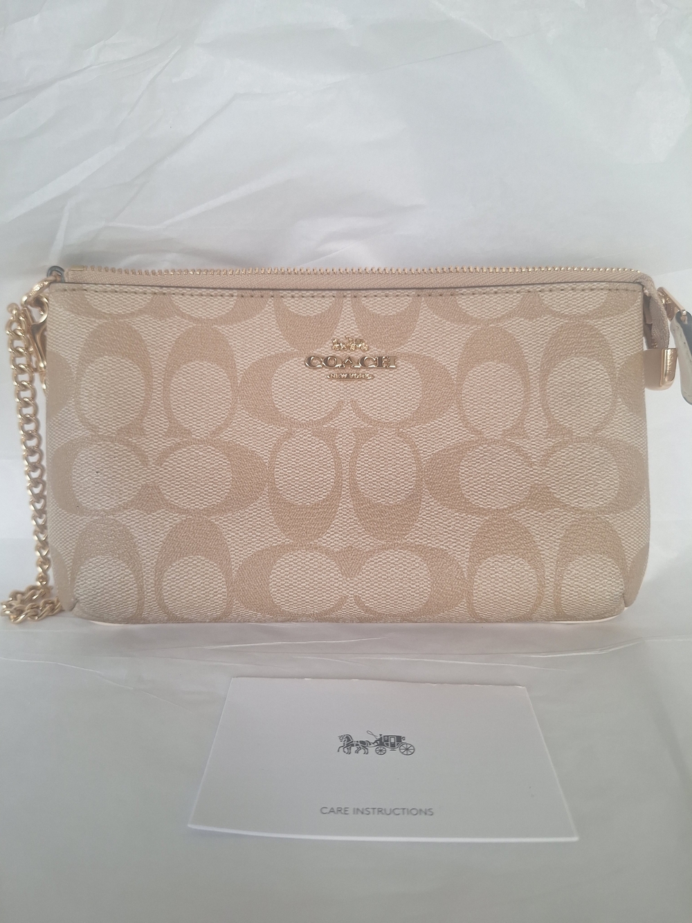 Coach Signature Canvas Chain Wristlet in Khaki/Chalk